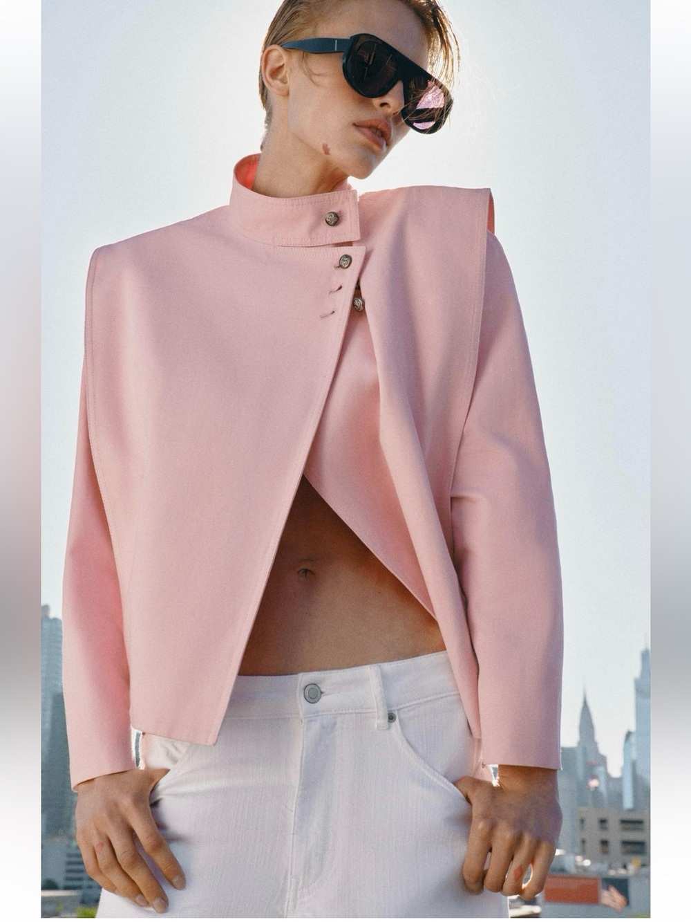 New ZARA ZW Collection Asymmetrical Buttoned Wrap Jacket